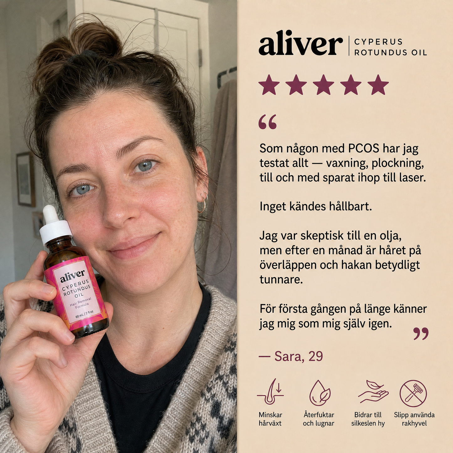 Hårborttagnings olja - Naturligt len och hårfri